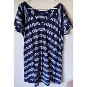 Lane Bryant Easy Flutter Sleeve Navy Blue/White Stripe V-Neck Off Shoulder 26/28